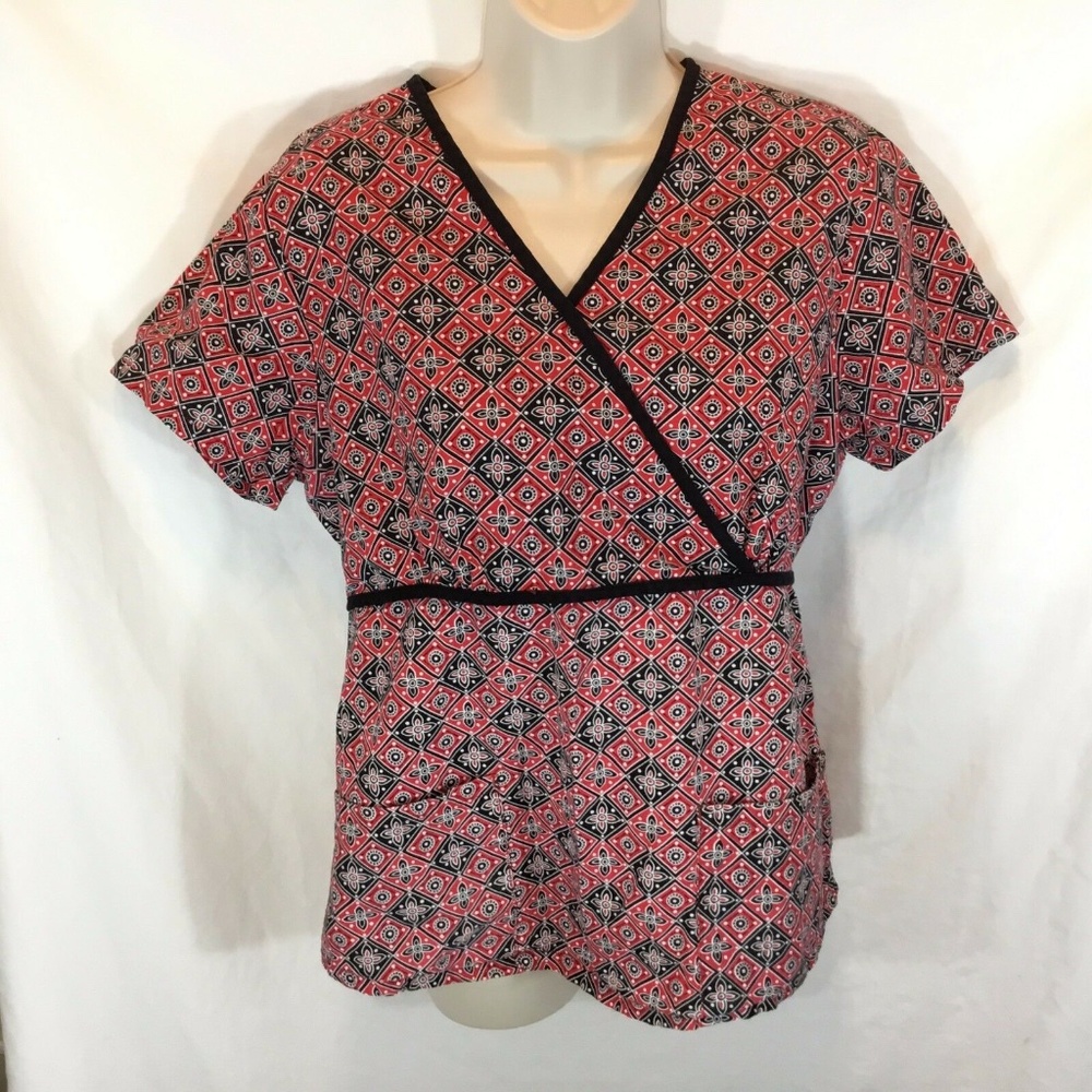 SB Scrubs Sz S Womens Top Shirt Black Red White 10